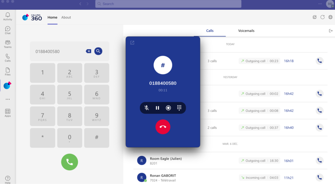 Interface d'appel compacte