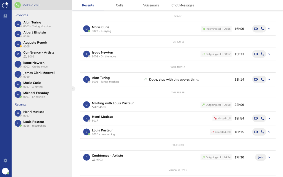 Historique des appels récents