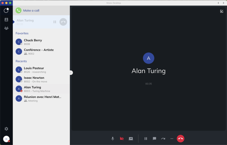 Interface d'appel en cours